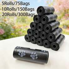 5 Rolls/75pcs, 10 Rolls/150pcs, 20 Rolls/300pcs Litter Cleaning Bags With Printed Black Paw Prints For Feces Disposal, Cleaning Bags - Multicolor - View 2