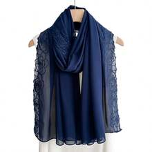 1 chiếc khăn trùm đầu bằng vải chiffon dập nổi họa tiết hoa hồng, khăn choàng chiffon màu trơn, kiểu dáng giản dị, khăn trùm đầu thanh lịch dành cho nữ. - Nhiều màu - Xem 12