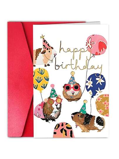 1pc Cute Birthday Card, High-Quality Paper With Envelope, Suitable For Family, Sons&Daughters, Girlfriends&Classmates, Especially Cute Birthday Decoration, A Group Of Guinea Pigs Celebrating Their Birthdays