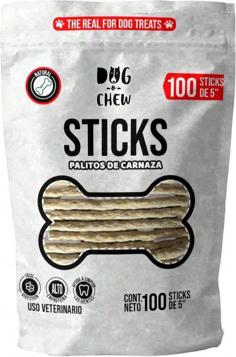 DOG-O-CHEW | Premios para Perro | Palitos de Carnaza | Sabor Natural | 100% Natural | NO Almidones | Carnazas para Perro | 100 pz | 5" (13 cm) | 1 kg - Blanco - Ver 1
