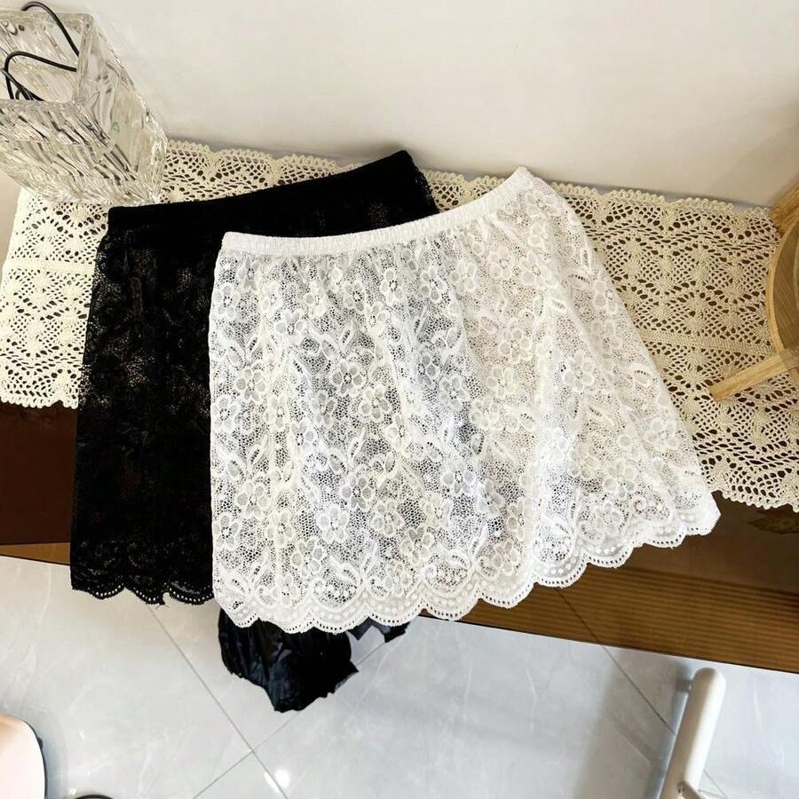 Adjustable Lace Slip Dress Extender, Flexible Layered Mini Skirt Hem Extender For Shirt, Lace Shirt With Extended Slip Dress - Multicolor - View 1