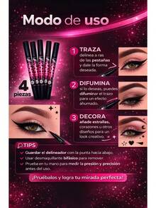 kit de 4 Delineador de ojos 36 horas intenso plumon delineador liquido delineador indeleble a prueba de agua Waterproof Punta Precisa - 01 Black - Ver 6