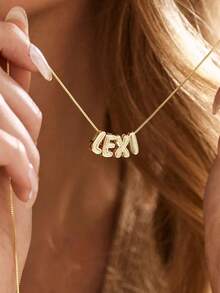 Custom Bubble Name Necklace, Dainty 3D Letter Name Necklace, Initial Necklace, Women Necklace, Personalised Jewelry, Mothers Day Gift - Gold - View 2