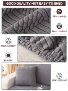 1pc Plush Sofa Slipcover, Stain-Resistant Anti-Slip Sofa Seat Cover, All-Season Sofa Protector, Pet-Friendly Sofa Pad Cover, Machine Washable Non-Fading Non-Shedding Elastic Sofa Cushion Cover, Fits Single/Loveseat/3-Seater/4-Seater Sofa, L-Shaped Sofa, Sofa Backrest Cover - Dark Gray - View 4