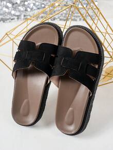 New Fashion Buckle Open Toe Platform Slippers, Fashionable Slides, Comfortable & Versatile, Dirt-Resistant Beach Sandals Suitable For Daily Wear,Summer Outfits,Travel Essential - Black - View 8