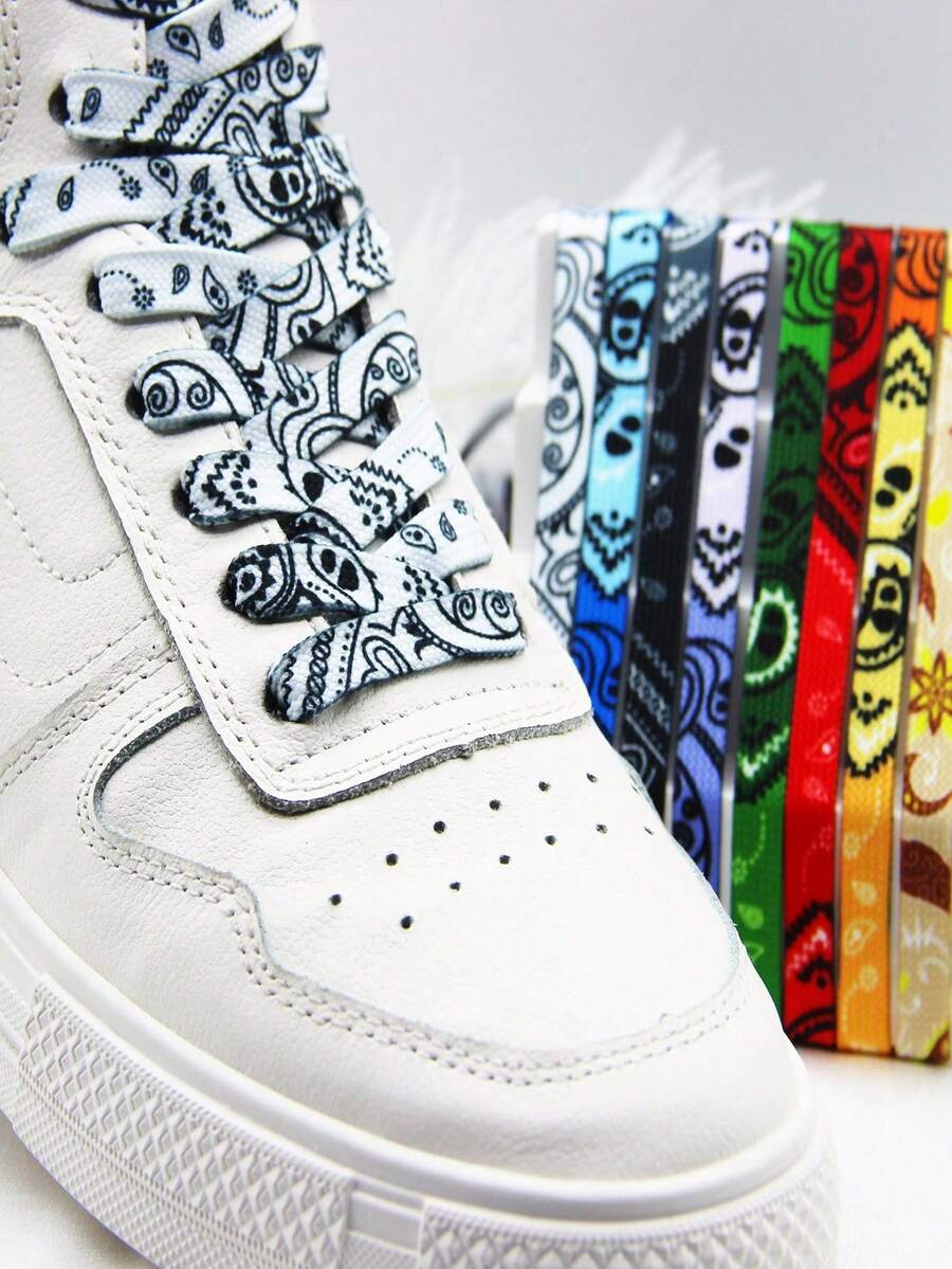 1双时尚腰果花图案鞋带，男女通用装饰鞋带套装，适用于运动鞋、帆布鞋、高帮鞋、靴子、轮滑鞋、滑板鞋，节日礼物 [1双鞋带/1双带装饰扣鞋带] - 多顏色可選擇 - 查看 1