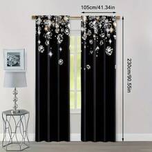 2pcs Modern Blackout Curtains, 100% Polyester Diamond Print, Machine Washable, Rod Pocket Hanging, Woven Knit Weave, Unlined, For Bedroom And Various Room Types - Black and White - View 7