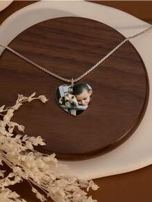 Personalized Photo Necklace, Engraved Picture Necklace, Heart-Shaped Photo Pendant, Mother Memorial Photo Necklace, Couples Gift, Wife Gift - Custom Heart-shaped Photo Necklace - View 6
