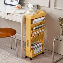 Slim 5-Layer Rolling Storage Cart Tower With Handle, Mobile Utility Organizer With Sticky Notes, Available In 4 Colors, Pull-Out Slide Design, Narrow Space Storage Shelf Trolley For Kitchen, Dining Room, Living Room, Office And Bathroom Use - View 7