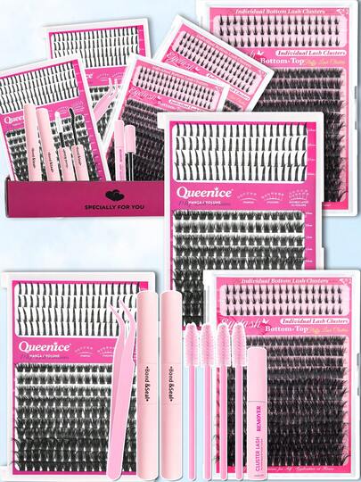 Kit de extensión de pestañas de 4 piezas - Incluye pestañas volumizadoras C-Curl 80D/100D, 1068 pestañas alargadoras D-Curl de 10-18 mm, pegamento para pestañas, sellador, desmaquillante, pinzas y cepillo para un fácil uso en casa