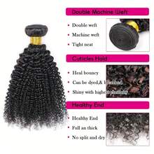 Tóc giả xoăn tự nhiên, chưa qua xử lý, làm từ tóc trinh nữ Brazil, kiểu dệt đôi, màu đen tự nhiên, có thể nhuộm, tóc nối 1/3 bó. - Natural Black - Xem 20