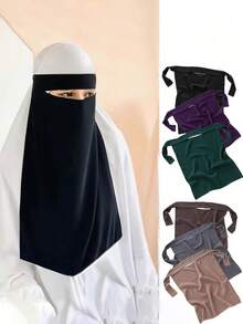 1pc New Solid Color Chiffon UV Resistant Face Mask For Women, Headscarf Straps, Sweat Absorbing Mask, Gauze Scarf, And Family Holiday Gifts, Beach - Black - View 12