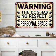 1pc Vintage Dog Warning Metal Sign, 8"X12" - Funny "Dog Does Not Respect Personal Space" Decor With Paw Print - Wall Hanging, Great For Home And Yard, Pet Lover Gift, Yard Decor | Playful Warning | Bold Text, Bulldog Decoration - Multicolor - View 6