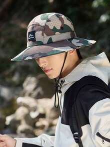 1pc Unisex Spring/Summer Camo Bucket Hat, Breathable Mesh Splice Design, Suitable For Outing, Hiking, Fishing, Casual Wear - A - View 3