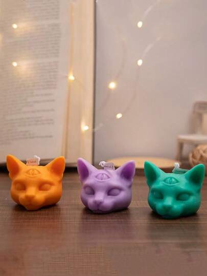 1个新款三眼猫蜡烛硅胶模具，DIY手工装饰品，节日礼物，家居装饰，创意可爱动物造型硅胶模具