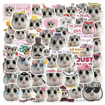 50pcs Cute Hamster Stickers, Creative Decorative Stickers For DIY Planner, Water Bottle, Phone Case