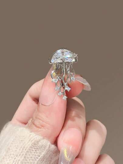 1pc Shiny Alloy Cute Jellyfish Brooch, Elegant Decorative Pin For Clothing, Anti-Slip Cardigan Collar Accessory