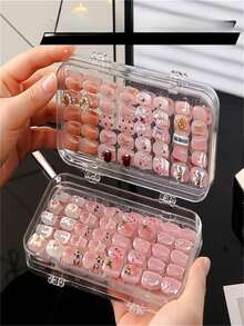 1 pieza Caja de almacenamiento portátil para placas de uñas, estuche transparente plegable a prueba de polvo para exhibición y colección de arte de uñas, de gran capacidad - Ver 2