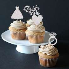 10pcs/24pcs/34pcs Gold Glitter Cupcake Toppers - Bride, Ring, Heart And Dress Decorations Suitable For Wedding Party, Engagement Party Decor - Multicolor - View 2