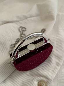 Velvet Rhinestone Embellished Luxury Fashion Mini Clutch Bag, Suitable For Evening Party, Date, Wedding, Holds Lipstick And Other Items - Burgundy - View 6