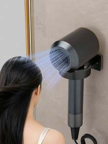 1pc Hair Dryer Holder, Wall-Mounted Bathroom Hair Styling Tool Organizer - Hair Dryer Stand, Wall-Mounted Hair Straightener Holder, Hair Dryer Stand, Metal Hair Tool Storage Rack - Multicolor - View 5