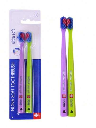 2pcs Swiss Colorful Random Super Soft Toothbrushes, Small Brush Head, Polypropylene Bristles, Odorless Design, Gum Protection, Suitable For Adults - Unisex Manual Toothbrush Set