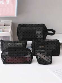 1个/5个装印花网眼化妆包，心形化妆包，植绒透明收纳袋，大容量化妆包，便携式化妆品收纳包，口红零钱包，洗漱包，旅行手提包，女士口红小包，网眼化妆包，贝壳包，镂空洗漱包，心形印花透明网眼化妆包，旅行洗漱包，化妆包，文具旅行必备化妆包，假日必备化妆包，化妆包，化妆品收纳包，假日冬季化妆品收纳包，化妆品收纳，返校用品 - 黑色 - 查看 11