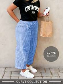 2026 Spring/Summer Plus Size Plaid Pants, Bohemian Style Beach Pants, Ibiza Music Festival Celebration, Derby Day Style - Blue - View 2