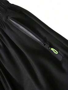 Men's Sporty And Casual Loose Quick-Drying Shorts, With Reflective Strip Design, Pocket, Zipper And Drawstring At Waist, Suitable Fitness, Running And Outdoor Activities - màu đen - Xem 2
