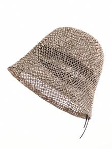 1pc Solid Color Straw Hat, Bohemian Casual Decor, UV Protection Panama Woven Hat, Western Cowboy Sun Hat, Versatile For All Seasons - Plain Straw Hat - View 5