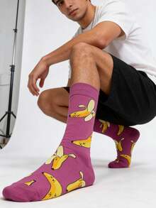 1 par de calcetines de media caña con estampado de plátano para hombres, calcetines versátiles y de moda unisex, aptos para todas las estaciones - Multicolor - Ver 4