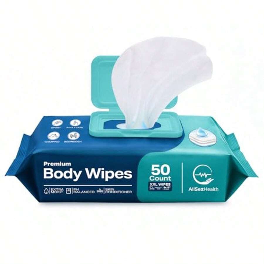 Body Wipes For Adults - XL Wet Wipes 8" X 12" 50 Count Rinse Free Bathing Wipes - Wash Cloths For Incontinence Disposable Washcloths With Aloe Vera And Vitamin E - Camping Elderly Bathing - 1 gói 50 khăn ướt - Xem 1