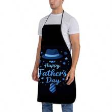 1pc Father's Day Apron With "Happy Father's Day" Text And Blue Hat & Tie Pattern Design, Suitable Gift For Dad Men Cooking, Baking, Grilling - A - View 5