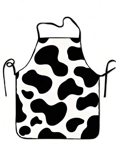 1pc Cow Print Pattern Apron, Unisex Adult Apron, Personalized Fashion Home Kitchen Apron