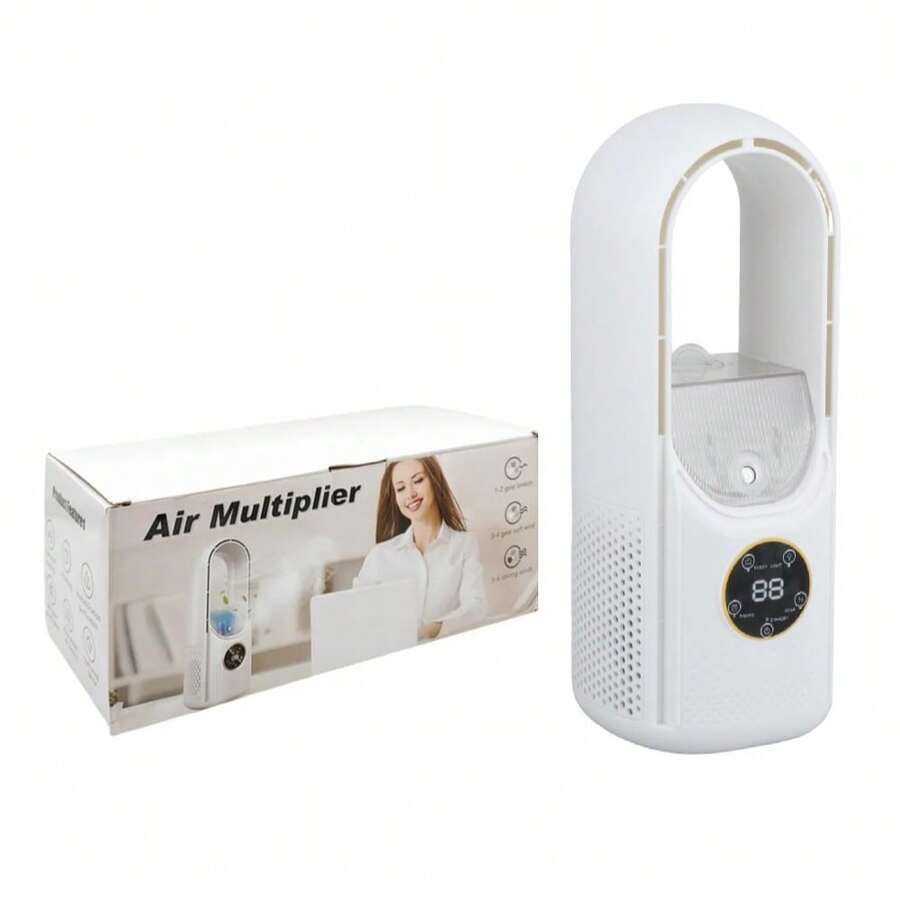 Ventilador de Torre Sin Aspas, Portátil, Modelo de Escritorio con Humidificador y Luz LED, Para Dormitorio, Oficina, Taller, Salon, Motor de 6 Velocidades, Potente y Silencioso