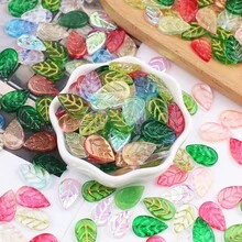 50颗/袋，11x18毫米混合叶形水晶玻璃珠，适合DIY珠宝叶形吊坠项链耳环制作 - 多色混色 - 查看 2