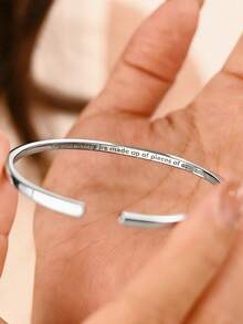 1pc Customizable Inspirational Engraved Bangle Bracelet, Minimalist Open Design Suitable For Daily Wear, Birthday, Anniversary, Mother's Day, Ramadan, Wedding Occasions, Comes With Gift Box - Multicolor 2 - View 10