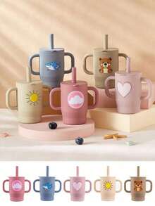 1pc 180ml/5oz Anti-Choke Straw Cup, Silicone Baby Training Cup For 6 Months - 3 Years Old, Leak-Proof Anti-Fall Anti-Slip Dual Handles, Soft Straw Lid, 360° Drinking, Growth Training Water Cup - Multicolor - View 3