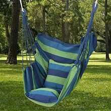 Outdoor Striped Canvas Hanging Chair With Comfortable Cushion And Pillow, Ideal For Balcony, Backyard, Camping And Relaxation - A - View 6
