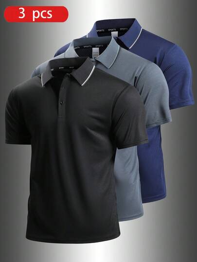 3pcs Men's Breathable Soft Comfortable Running Fitness Sports Short Sleeve Polo Shirts