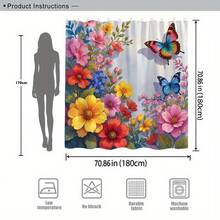 [Colorful Shower Curtain] Vibrant Colorful 1pc Butterfly And Flower Shower Curtain | Metallic Silver Background - 1 cái-Rèm tắm - Xem 5