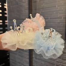 1pc Princess Crown Hair Clip With Pearl, Veil, Bow Ribbon Headpiece, Suitable For Party, Festival, Birthday Styling - Multicolor - View 2