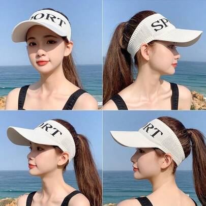 SP 夏季/秋季遮阳帽，女士防紫外线棒球帽，多功能运动帽，涤纶材质，刺绣字母设计，无扣