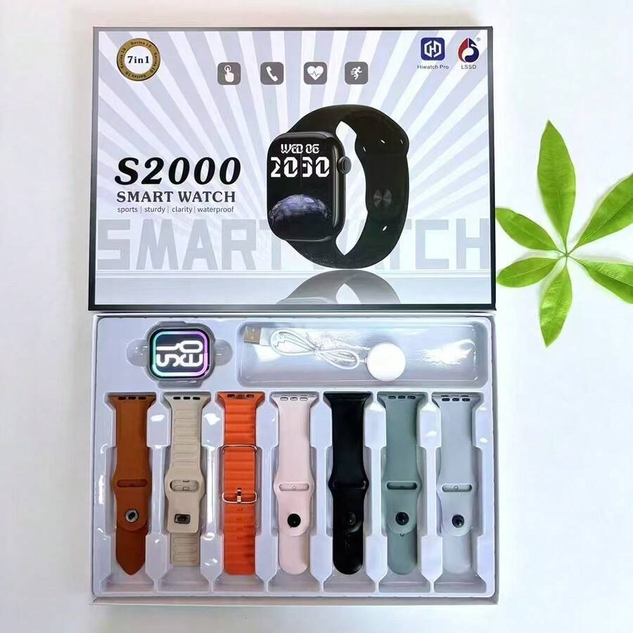 S2000 7-In-1 Smartphone Package: Step Counting, Distance Tracking, Calorie Control, Heart Rate/Blood Pressure/Oxygen Saturation Monitoring, Bluetooth Calling, Bluetooth Music Streaming, Temperature Measurement, Sleep Monitoring, Incoming Call Alerts, Text Message Alerts, Social Media App Notifications. - Gold - View 1