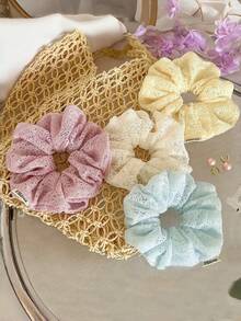 1pc Women's Gentle Minimalist Fabric Hollow Lace Scrunchie, Large Hair Tie Beauty Home Hair Accessories Ponytail Holders Hair Elastics Hair Rubber Bands Hair Rope Elastic Hair Tie - Multicolor - View 2