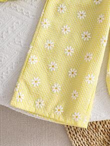 2pcs Girls Daisy Print Plaid Top And Pants Set, Summer - Yellow - View 6