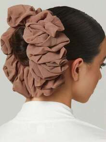 1pc Chiffon Hijabs Inner Scrunchy, Solid Color Women Brooch Head Accessories Hair Ties Ponytail Holder - Pink Flower Head - View 4