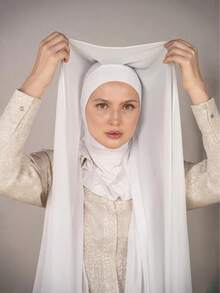 1pc Instant Chiffon Hijab Set With Undercap, Soft & Breathable Chiffon Fabric, Suitable For Daily Wear, Festivals, Prayers, Pilgrimages - Multicolor - View 19