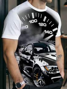 Camiseta de manga corta con estampado digital 3D para hombres, tema de carreras de verano, combinada con patrón de velocímetro, llena de sensación de velocidad, muy personalizada, fácil de crear un estilo callejero, adecuada para salidas de verano - Multicolor - Ver 4