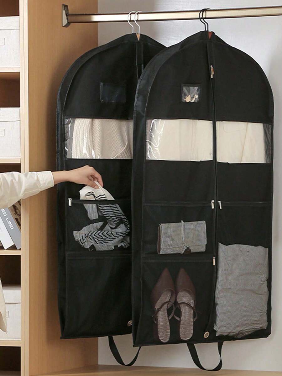 1/2/3件装拉链式衣物袋，大号西装连衣裙罩，旅行衣物收纳袋，节省空间的衣柜整理袋，适用于夹克、外套和外衣，塑料保护罩，学校用品衣物收纳袋 - 彩色 - 查看 1